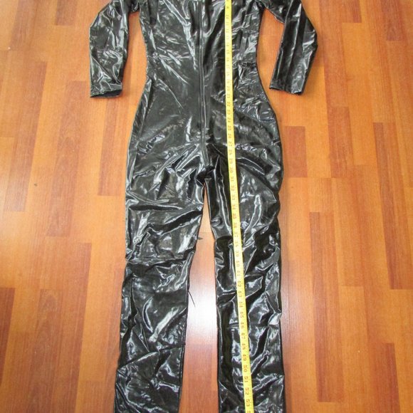 Black Shiny Wet Look Catsuit with Lacing and Cat Ears - Picture 9 of 11